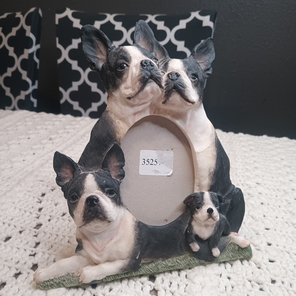 Boston Terrier Dog Family 3D Resin Picture Frame‎ Animal Lovers K9 Home Decor